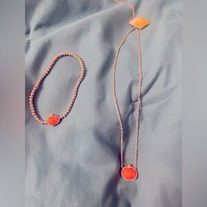 Kendra Scott Orange Pumpkin Necklace and Bracelet Set